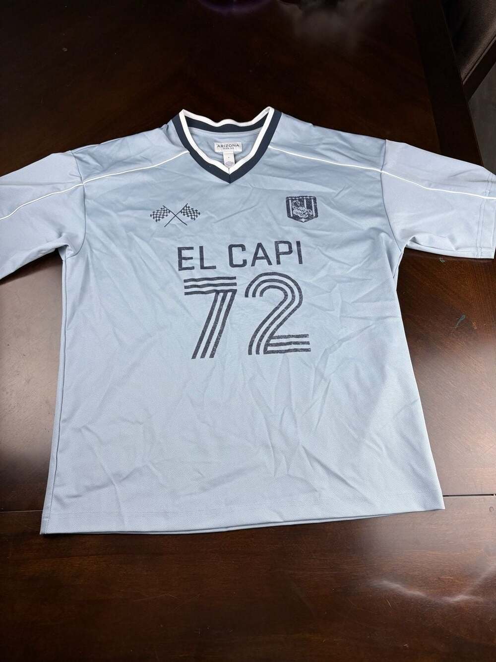 Arizona Jean Co Men’s Small El Capi 72 Blue Soccer Jersey V-Neck Athletic Shirt